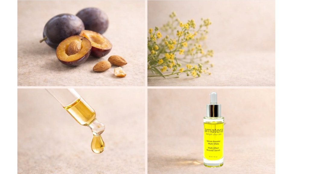 Huiles végétales naturelles pour peau mature, ingrédients du Sérum Booster Amatera