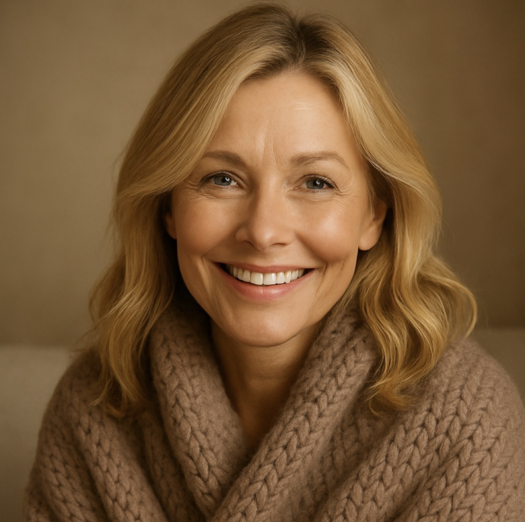 Femme mature souriante, routine beauté minimaliste naturelle après 50 ans
